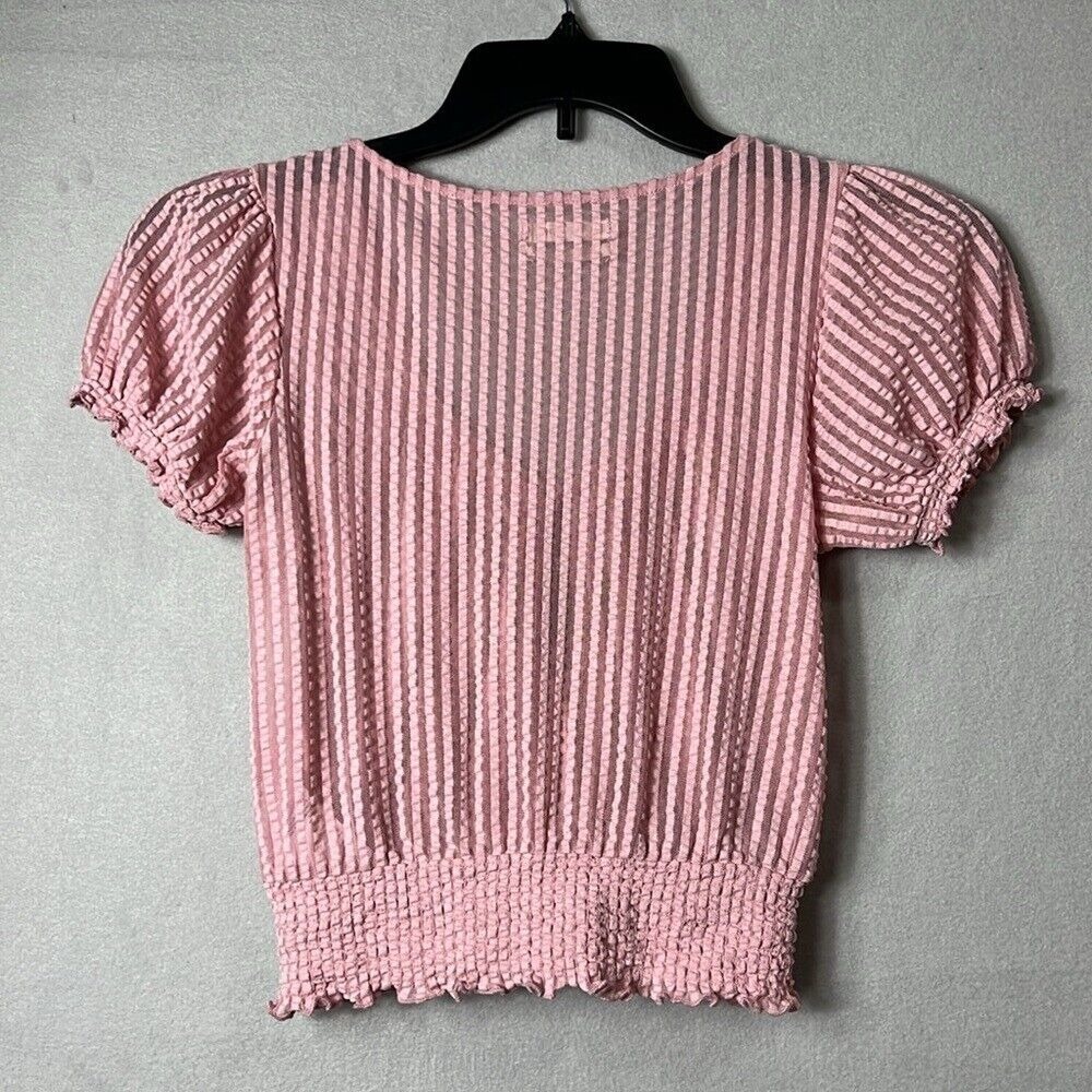 Urban Outfitters Cropped Top Short Sleeve Sheer Puff Sleeve Pink Size XS - Picture 2 of 6